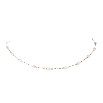 Ручная работа 316 ожерелья из хирургической нержавеющей стали и рисового пластика с жемчужными звеньями, белые