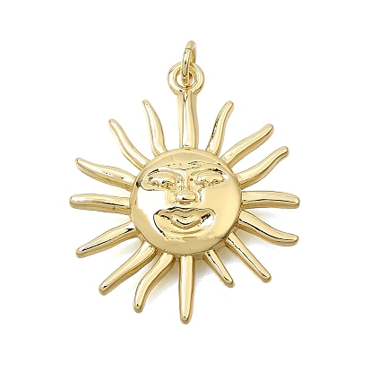 Brass Pendants, Smiling Sun Face Charms, Rack Plating, Long-Lasting Plated, Cadmium Free & Lead Free