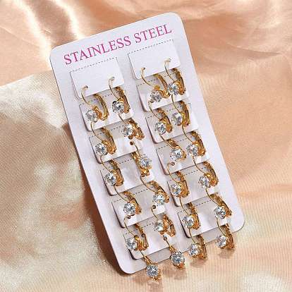 Плоские круглые 201 из нержавеющей стали серьги Leverback, с 304 штифтом из нержавеющей стали и стеклом, вакуумное покрытие pvd