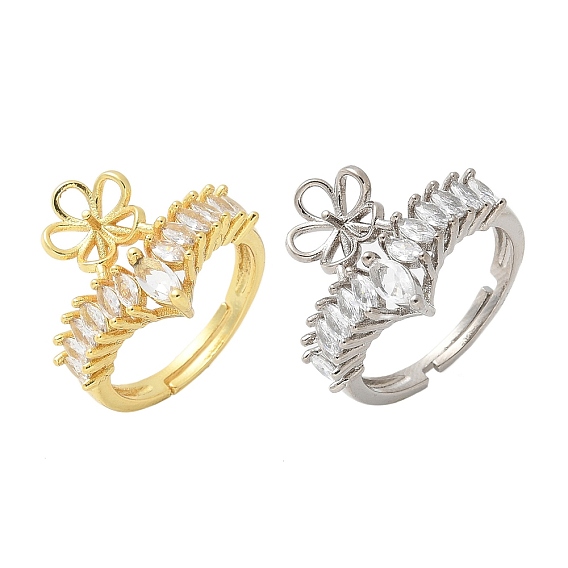 Цветочная латунь микропаве кубический цирконий регулируемые настройки кольца, за половину пробурено бисера, стойки покрытие, долговечный, без свинца и без кадмия