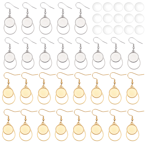 Набор для самостоятельного изготовления заготовок для сублимационной серьги, в том числе 304 крючки для серег из нержавеющей стали с плоскими круглыми кабошонами, Кабошоны из стекла