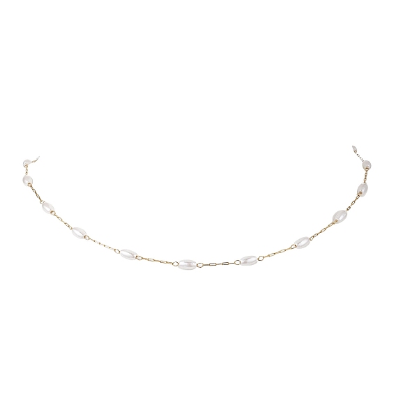 Ручная работа 316 ожерелья из хирургической нержавеющей стали и рисового пластика с жемчужными звеньями, белые