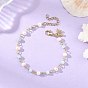 Natural Pearl & Larimar Cube Beaded Chain Bracelets for Women, Sky Blue