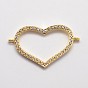 CZ латунные микро проложить кубических ссылки циркония, без кадмия, без никеля и без свинца, открытое сердце, 17x29.5x3 мм, отверстие : 1 мм
