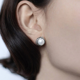 925 boucles d'oreilles rondes en argent sterling, avec perle d'imitation