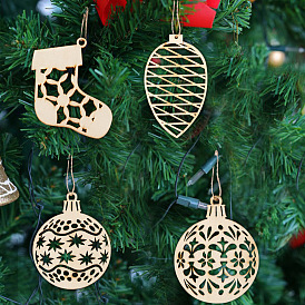 Christmas decorations Christmas wooden small pendants bells laser engraving hollow Christmas tree pendants