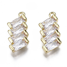Brass Inlaid Clear Cubic Zirconia Pendants, Cadmium Free & Nickel Free & Lead Free, Rectangle