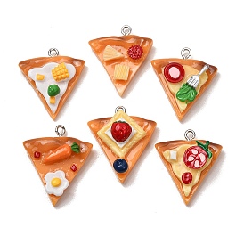 Anhänger aus undurchsichtigem Harz, die Lebensmittel imitieren, Pizza-Charme, mit Platin-Eisenschlaufe