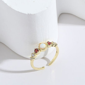 Unique 14K Gold Plated Ring with Ruby, Zircon and Pearl - Trendy Hand Accessory