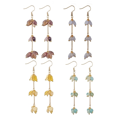 Natural Mixed Gemstone Chips Dangle Earrings, Real 18K Gold Plated 304 Stainless Steel Tassel Earrings