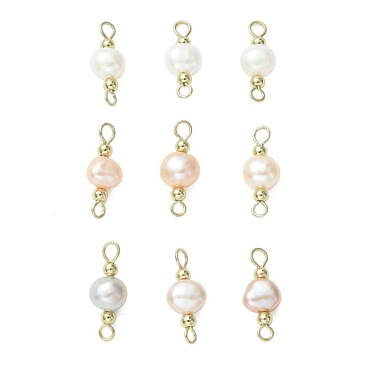 Шармы-соединители из натурального культивированного пресноводного жемчуга, Двусторонние полированные звенья с 304 петлями из нержавеющей стали, золотые