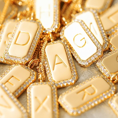 Латунный микропаве прозрачный кубический цирконий прямоугольник с инициалом подвеска двухслойные ожерелья для женщин, с 201 цепи из нержавеющей стали, золотые