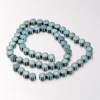 Electroplate Non-magnetic Synthetic Hematite Bead Strands, Snowflake, 6x3mm, Hole: 1mm, about 62pcs/strand, 15.7 inch