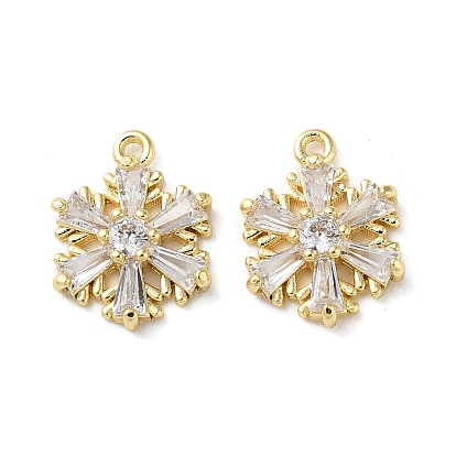 Brass Micro Pave Cubic Zirconia Charms, Snowflake Charms