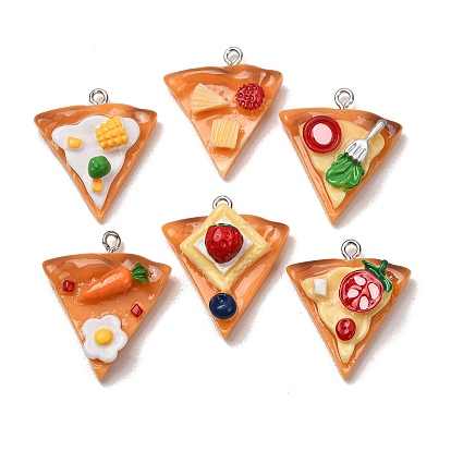 Anhänger aus undurchsichtigem Harz, die Lebensmittel imitieren, Pizza-Charme, mit Platin-Eisenschlaufe
