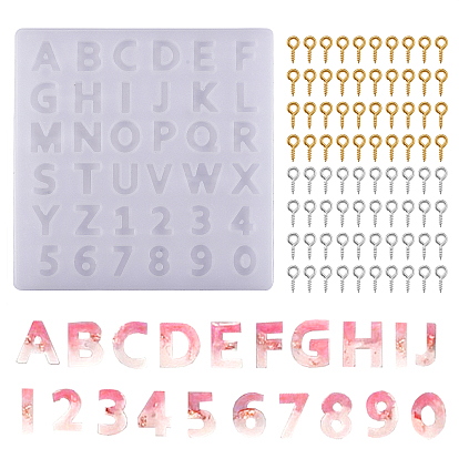 1 силиконовые формы для пищевых продуктов, формы для выпечки, цвет шоколада, конфеты, печенье, изготовление ювелирных изделий на основе смолы и эпоксидной смолы, цифра и буква и 200 шт. железные винты с проушинами для штифтов