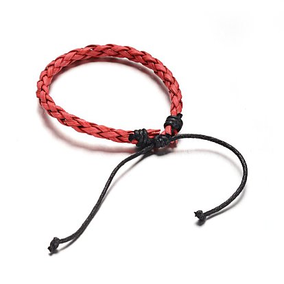Adjustable Braided PU Leathers Cord Bracelets, 52mm, 5mm