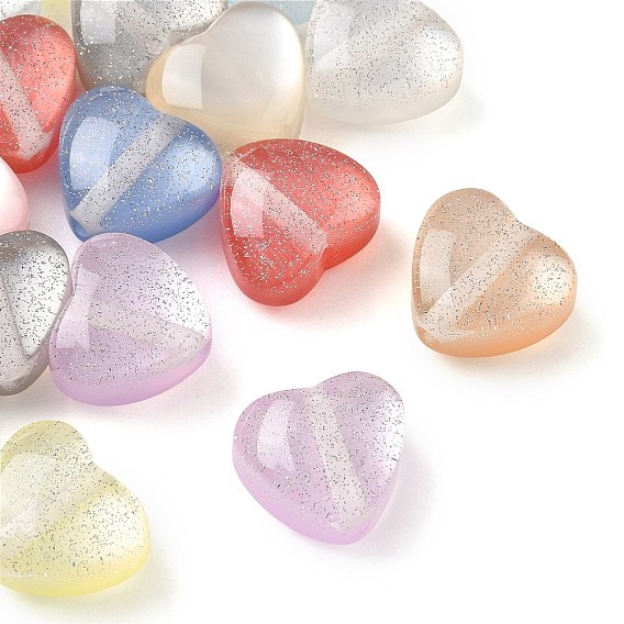 Perlas reactivas a los rayos UV de resina transparente, cuentas que cambian de color, gato de imitación, corazón, con polvo del brillo