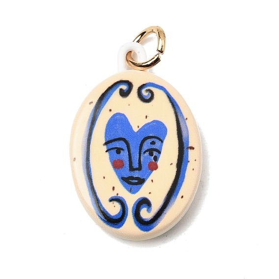 Печать 304 подвески из нержавеющей стали, овальный шарм с абстрактным изображением лица, золотые