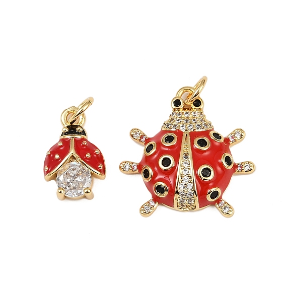 Латунные микро проложить кубического циркония подвески, без кадмия, без никеля и без свинца, прелести божьей коровки, с эмалью, с целью перехода в кольце