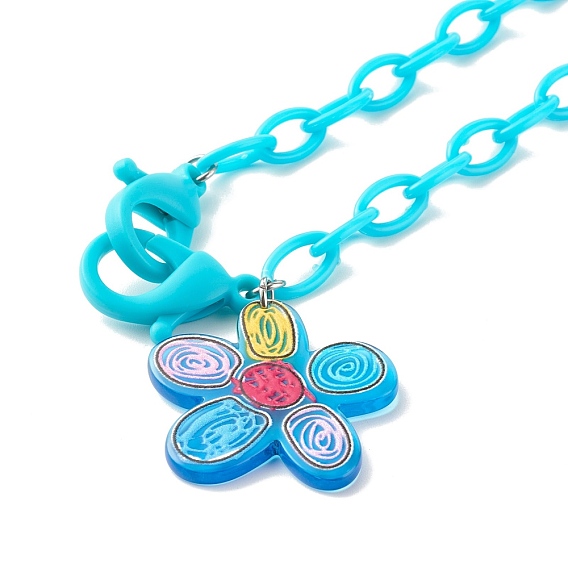 Transparent Acrylic Flower Pendants Necklaces, with Acrylic Cable Chains
