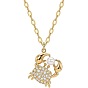 Summer Beach Brass Micro Pave Clear Cubic Zirconia Sea Animals Pendant Necklaces, Golden, with Plastic Pearl
