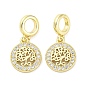 Латунное микропейв с кубическим цирконием европейские подвески с подвесками, круглые с деревом, Подвески с большими отверстиями