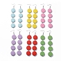 Poplar Wood Dangle Earrings, with Brass Earring Hooks, Iron Findings, Flat Round