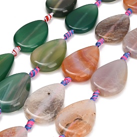 Natural Banded Agate/Striped Agate Beads Strands, Dyed & Heated, Teardrop
