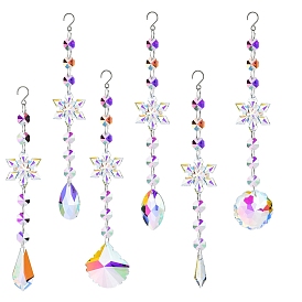Snowflake Faceted Glass Suncatchers, Platinum Tone Metal Hanging Ornaments