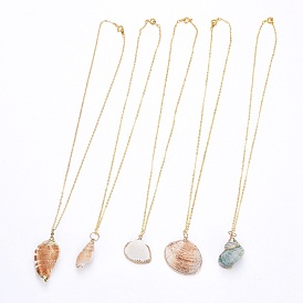 Sea Shell Pendants Necklaces, with Brass Cable Chains and 304 Stainless Steel Findings