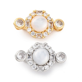 Латунные застежки из прозрачного кубического циркония с микропаве, без кадмия, без никеля и без свинца, cmолой, плоско-круглые