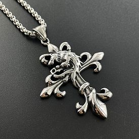 Ретро-панк-хип-хоп 304 ожерелья с подвеской в виде волчьего креста из нержавеющей стали для мужчин