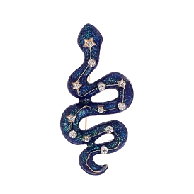 Glitter Snake Alloy Blue Enamel Safety Pin Brooch, with Rhinestone