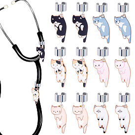 12 шт. 6 стильный эмалированный стетоскоп из сплава в форме кошки подвесные украшения, с 304 фурнитурой из нержавеющей стали, цвет нержавеющей стали