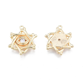 Brass Micro Pave Clear Cubic Zirconia Pendants, Star of David with Eye