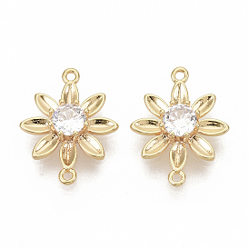 Медные кубические циркониевые связи / соединители, без никеля , цветок, реальный 18 k позолоченный