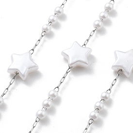 Цепочки из нержавеющей стали ручной работы 304, с ABS имитации жемчуга, пайки, звезда, с катушкой