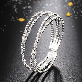 Sparkling Four-Row Diamond Crossover Bangle with Elastic Opening - B279