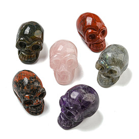 Halloween Natural Gemstone Skull Figurines, for Home Office Desktop Decoration