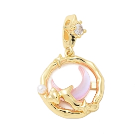 Латунные микро проложить кубического циркония подвески, кольцо с лунными чарами, с имитацией жемчуга и смолы., долговечный, без кадмия и без свинца