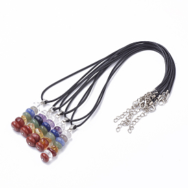 Natural & Synthetic Mixed Stone Pendant Necklaces, with Leather Cord and Iron End Chain, Chakra Jewelry