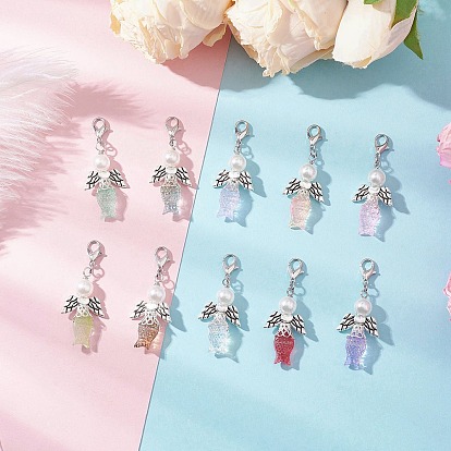 Рыба ангел стеклянный и АБС пластик искусственный жемчуг подвеска украшения, Сплав с застежками когтя омара