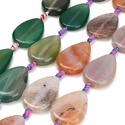 Natural Banded Agate/Striped Agate Beads Strands, Dyed & Heated, Teardrop