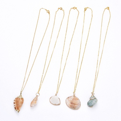 Sea Shell Pendants Necklaces, with Brass Cable Chains and 304 Stainless Steel Findings