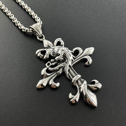 Ретро-панк-хип-хоп 304 ожерелья с подвеской в виде волчьего креста из нержавеющей стали для мужчин