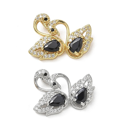 Messing Micro Pave schwarz Zirkonia Anhänger, Doppelte Schwanenanhänger