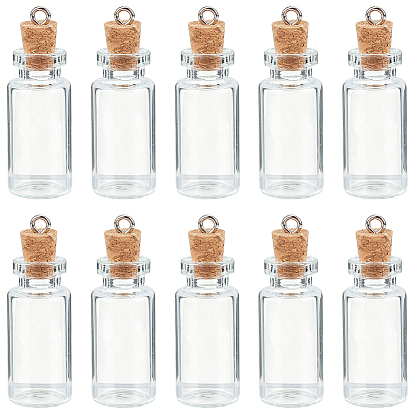 10шт. колонна пустых стеклянных подвесок в виде бутылочек желаний, с пробковой пробкой и металлическими петлями, платина