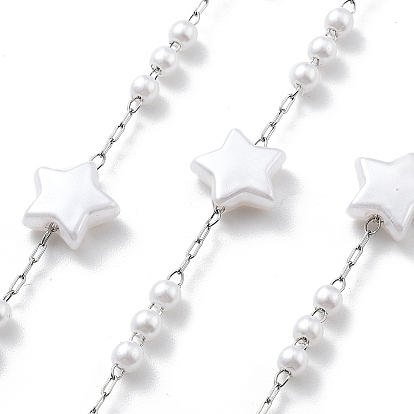 Цепочки из нержавеющей стали ручной работы 304, с ABS имитации жемчуга, пайки, звезда, с катушкой
