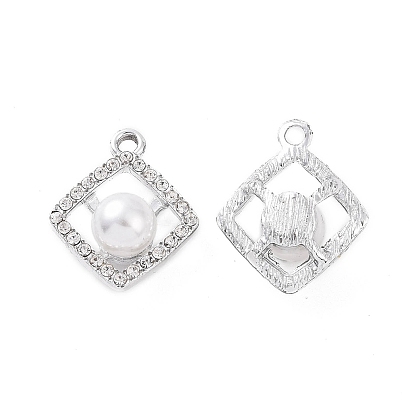 Alloy Rhinestone Pendants, with ABS Plastic Imitation Pearl Beads, Rhombus Charm
